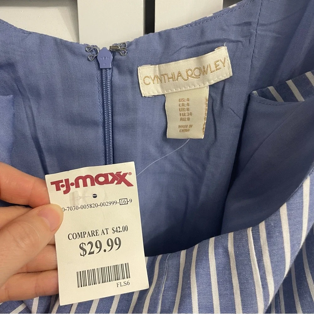 NWT Cynthia Rowley Womens Blue White Stripe Fit & Flare Sundress Sleeveless Sz 4 - Picture 7 of 13